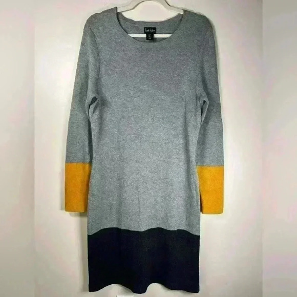 Nicole Miller Colorblock Long Sleeve Dress Cotton Blend Women’s Size Large - Picture 1 of 7